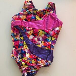 Motionwear Metallic Pink Colorful Geometric Kids Gymnastics  Dance Leotard